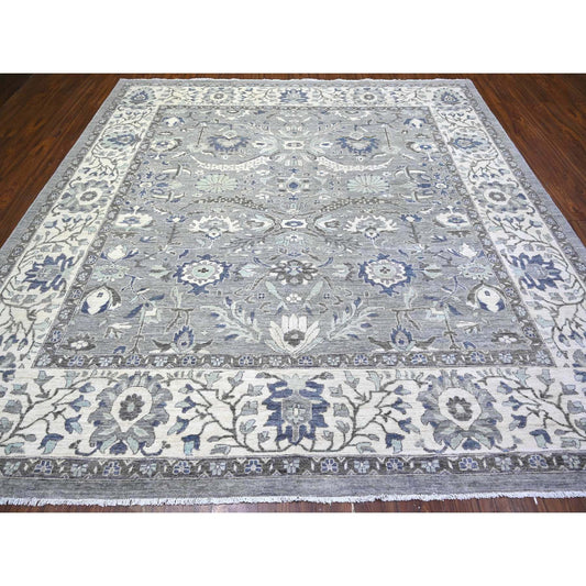 Oushak And Peshawar Wool Hand Knotted Rug Grey Ivory 10.1X10.1 -O088040