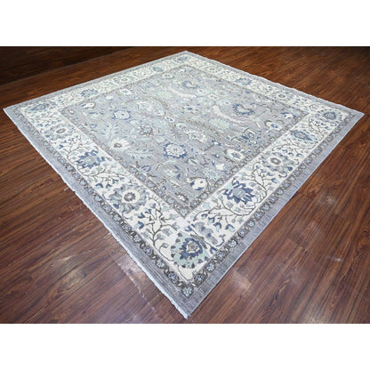 Oushak And Peshawar Wool Hand Knotted Rug Grey Ivory 10.1X10.1 -O088040
