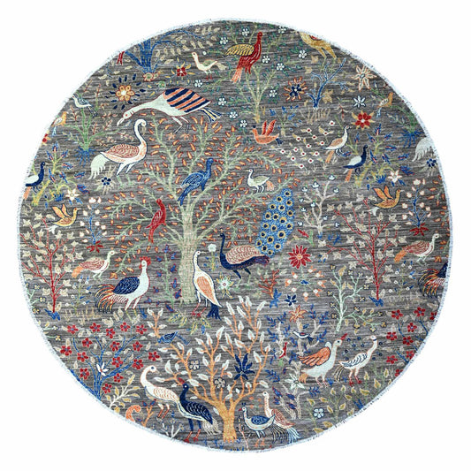 Oushak And Peshawar Wool Hand Knotted Rug Grey Gray 7.7X7.8 -O088041