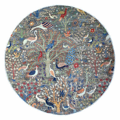 Oushak And Peshawar Wool Hand Knotted Rug Grey Gray 7.7X7.8 -O088041