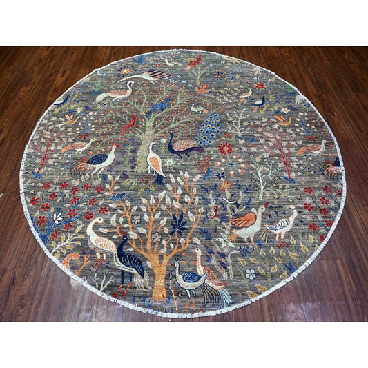 Oushak And Peshawar Wool Hand Knotted Rug Grey Gray 7.7X7.8 -O088041