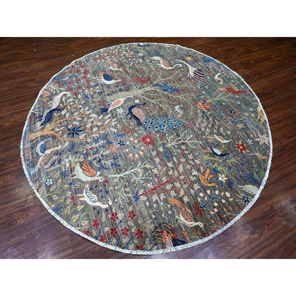 Oushak And Peshawar Wool Hand Knotted Rug Grey Gray 7.7X7.8 -O088041