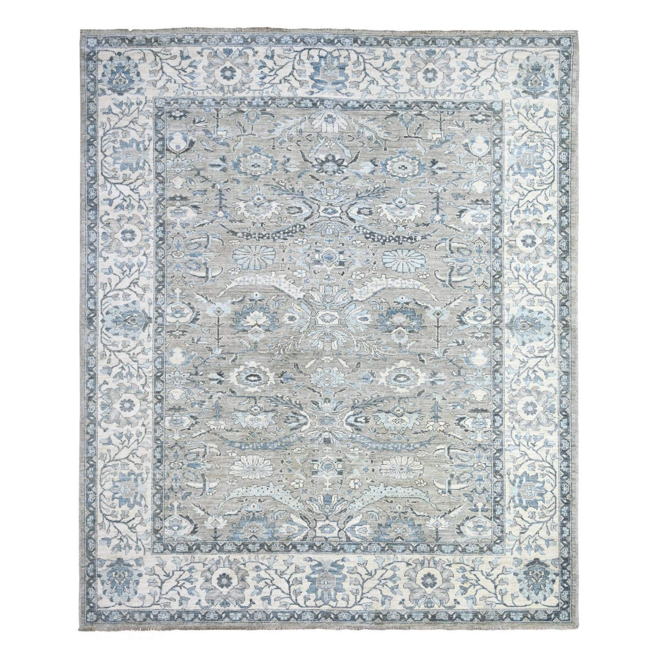 Gray 8'3" x 9'11" Oushak And Peshawar Hand knotted Wool Rug - Sku: O088045