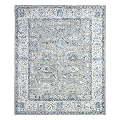Oushak And Peshawar Wool Hand Knotted Rug Grey Ivory 8.3X9.11 -O088045