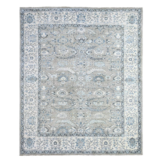 Oushak And Peshawar Wool Hand Knotted Rug Grey Ivory 8.3X9.11 -O088045