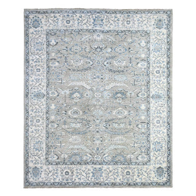 Oushak And Peshawar Wool Hand Knotted Rug Grey Ivory 8.3X9.11 -O088045