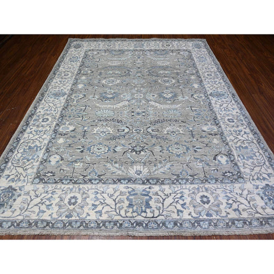 Oushak And Peshawar Wool Hand Knotted Rug Grey Ivory 8.3X9.11 -O088045