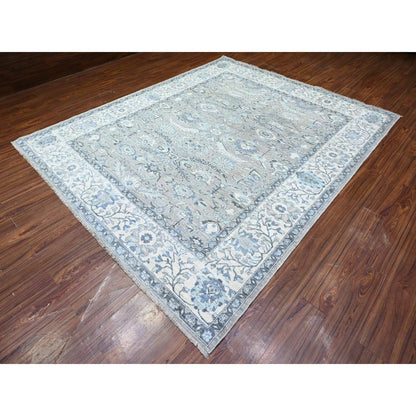Oushak And Peshawar Wool Hand Knotted Rug Grey Ivory 8.3X9.11 -O088045