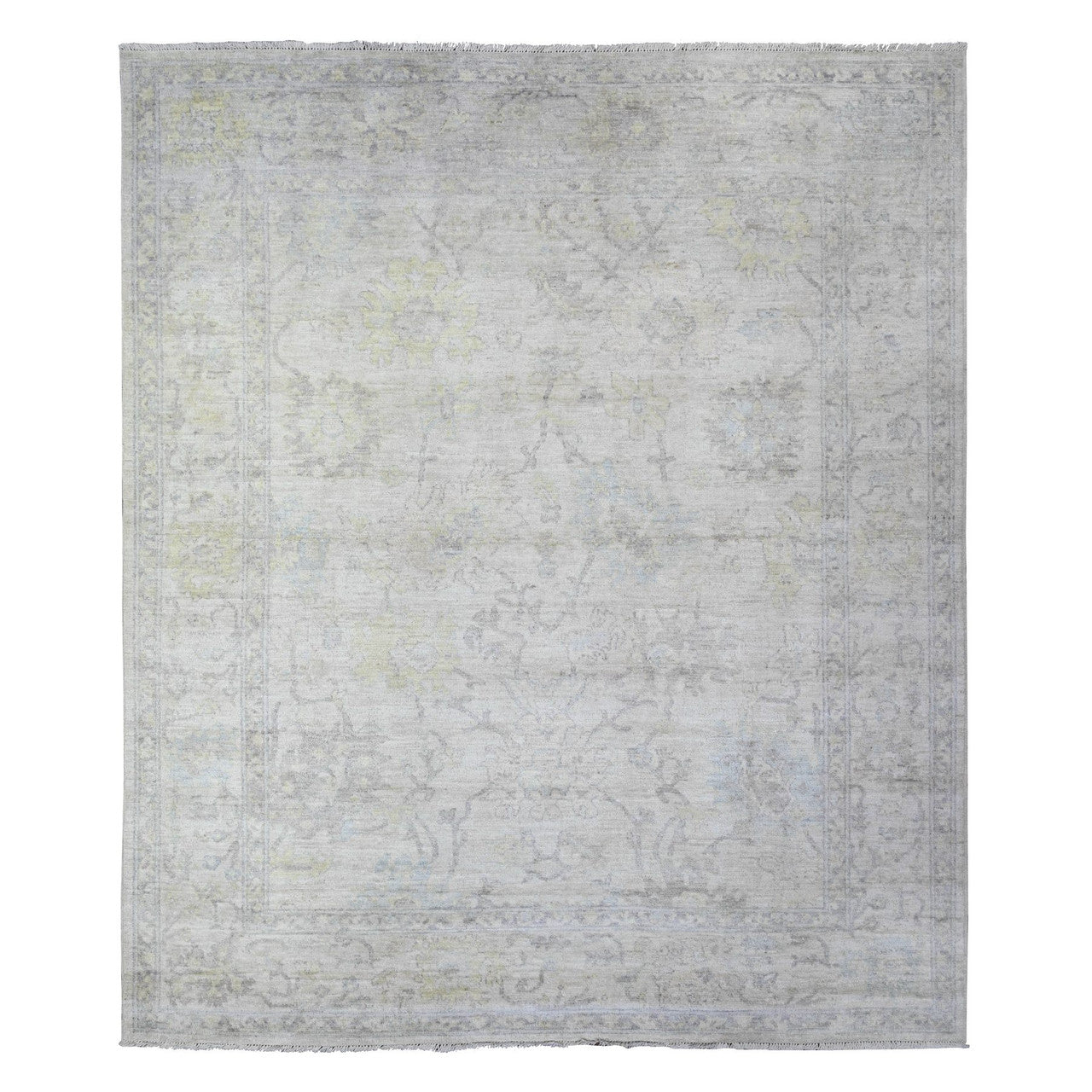 Gray 8'0" x 9'5" Oushak And Peshawar Hand knotted Wool Rug - Sku: O088050