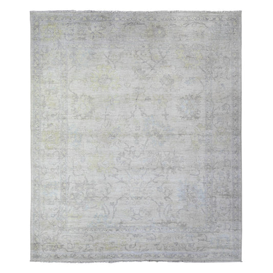 Oushak And Peshawar Wool Hand Knotted Rug Grey Gray 8.0X9.5 -O088050