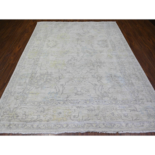 Oushak And Peshawar Wool Hand Knotted Rug Grey Gray 8.0X9.5 -O088050