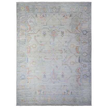 Oushak And Peshawar Wool Hand Knotted Rug Ivory 9.10x13.6 -O088058