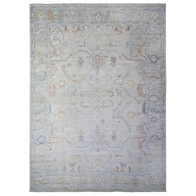 Oushak And Peshawar Wool Hand Knotted Rug Ivory 9.10x13.6 -O088058