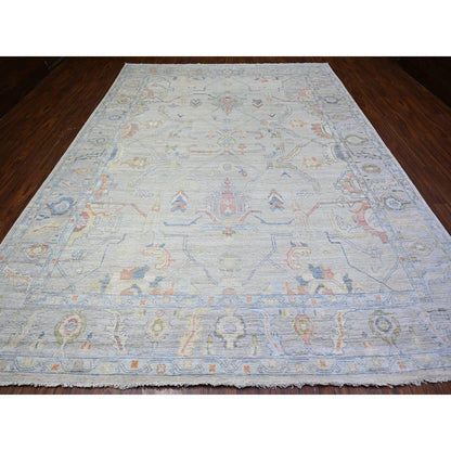 Oushak And Peshawar Wool Hand Knotted Rug Ivory 9.10x13.6 -O088058