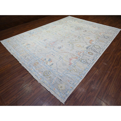 Oushak And Peshawar Wool Hand Knotted Rug Ivory 9.10x13.6 -O088058