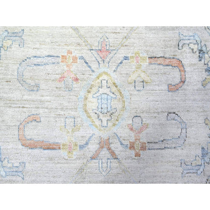 Oushak And Peshawar Wool Hand Knotted Rug Ivory 9.10x13.6 -O088058