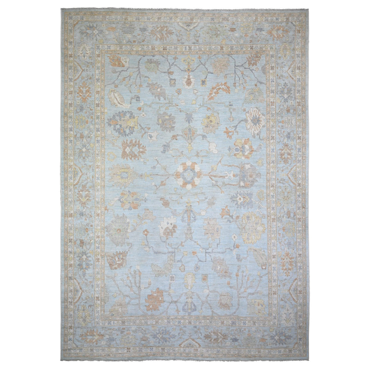 Blue 12'2" x 17'2" Oushak And Peshawar Hand knotted Wool Rug - Sku: O088068