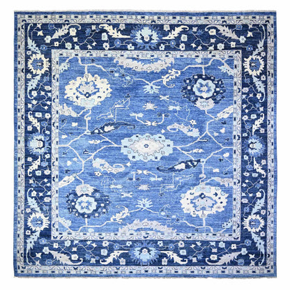 Oushak And Peshawar Wool Hand Knotted Rug Blue Blue 13.9X13.11 -O088069