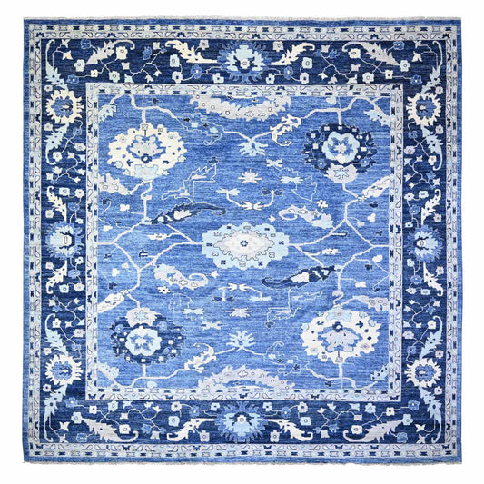 Oushak And Peshawar Wool Hand Knotted Rug Blue Blue 13.9X13.11 -O088069