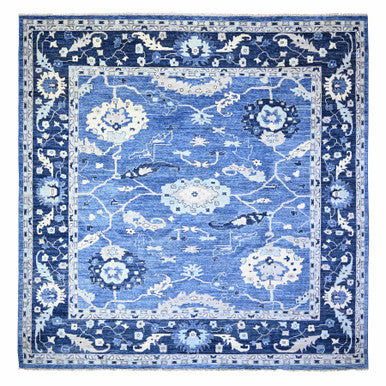 Oushak And Peshawar Wool Hand Knotted Rug Blue Blue 13.9X13.11 -O088069
