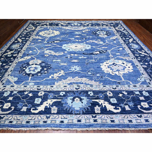 Oushak And Peshawar Wool Hand Knotted Rug Blue Blue 13.9X13.11 -O088069