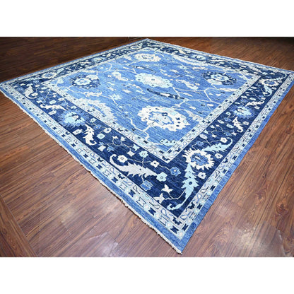 Oushak And Peshawar Wool Hand Knotted Rug Blue Blue 13.9X13.11 -O088069
