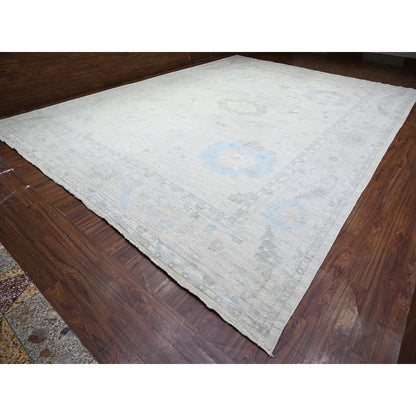 Oushak And Peshawar Wool Hand Knotted Rug Grey Gray 14.0X18.11 -O088070
