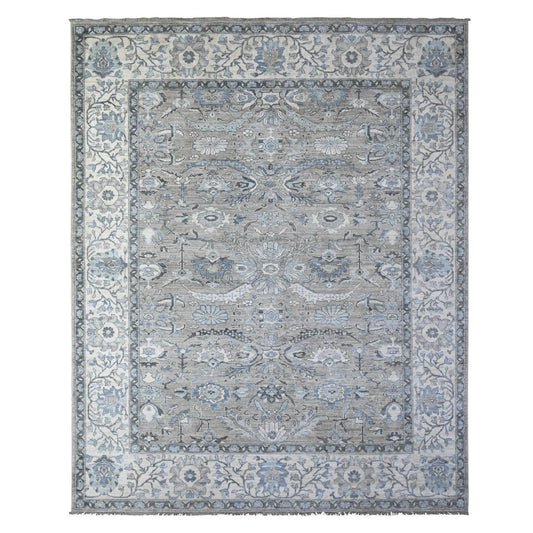 Oushak And Peshawar Wool Hand Knotted Rug Grey Ivory 8.1X10.1 -O088076