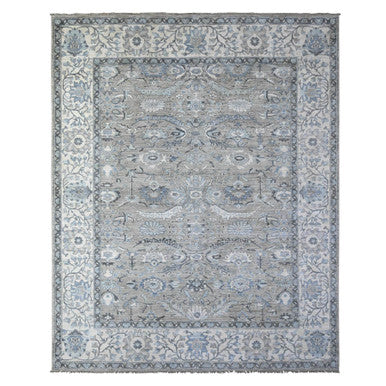 Oushak And Peshawar Wool Hand Knotted Rug Grey Ivory 8.1X10.1 -O088076