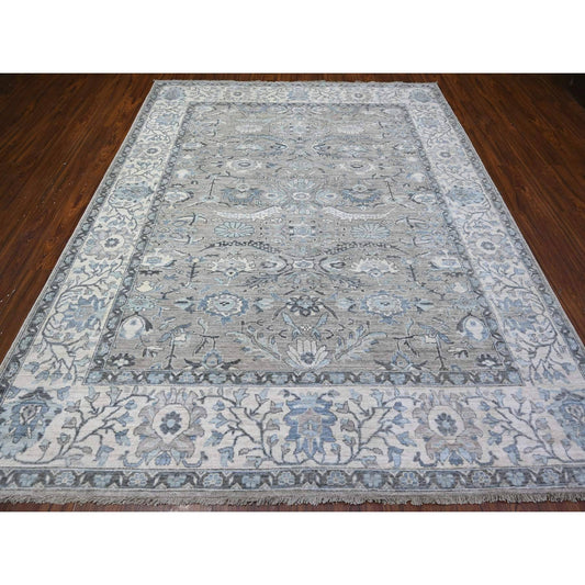 Oushak And Peshawar Wool Hand Knotted Rug Grey Ivory 8.1X10.1 -O088076