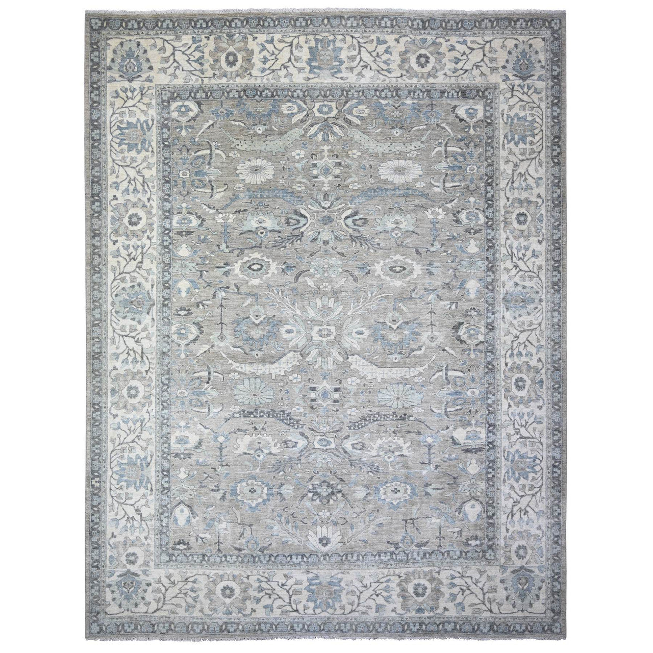 Gray 11'6" x 14'11" Oushak And Peshawar Hand knotted Wool Rug - Sku: O088078