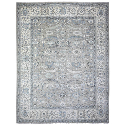 Oushak And Peshawar Wool Hand Knotted Rug Grey Ivory 11.6X14.11 -O088078