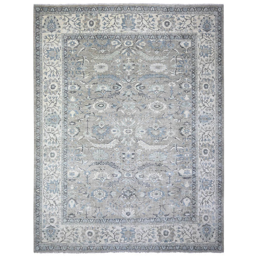 Oushak And Peshawar Wool Hand Knotted Rug Grey Ivory 11.6X14.11 -O088078