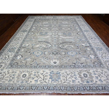 Oushak And Peshawar Wool Hand Knotted Rug Grey Ivory 11.6X14.11 -O088078