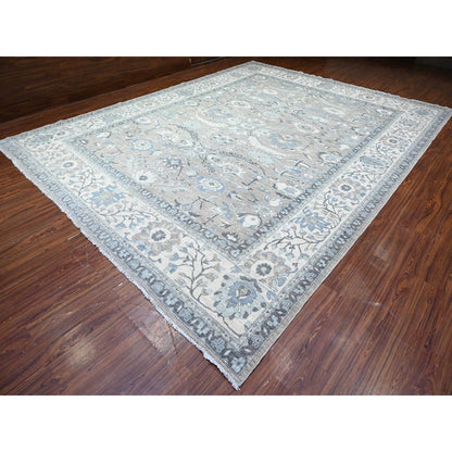 Oushak And Peshawar Wool Hand Knotted Rug Grey Ivory 11.6X14.11 -O088078