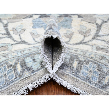 Oushak And Peshawar Wool Hand Knotted Rug Grey Ivory 11.6X14.11 -O088078