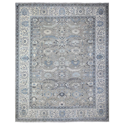 Oushak And Peshawar Wool Hand Knotted Rug Grey Ivory 11.11X14.7 -O088079