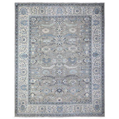 Oushak And Peshawar Wool Hand Knotted Rug Grey Ivory 11.11X14.7 -O088079
