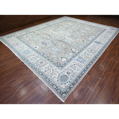 Oushak And Peshawar Wool Hand Knotted Rug Grey Ivory 11.11X14.7 -O088079