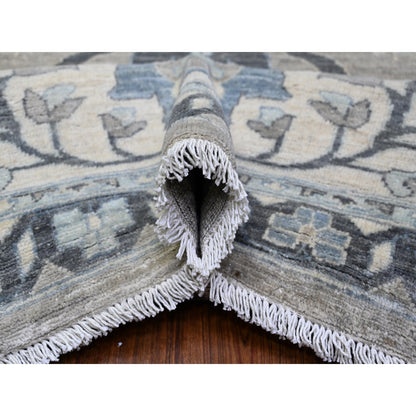 Oushak And Peshawar Wool Hand Knotted Rug Grey Ivory 11.11X14.7 -O088079