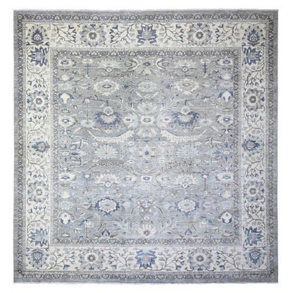 Oushak And Peshawar Wool Hand Knotted Rug Grey Ivory 11.9X12.1 -O088083