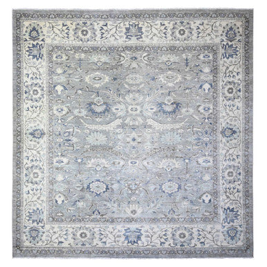 Oushak And Peshawar Wool Hand Knotted Rug Grey Ivory 11.9X12.1 -O088083