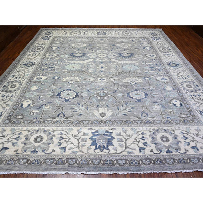 Oushak And Peshawar Wool Hand Knotted Rug Grey Ivory 11.9X12.1 -O088083