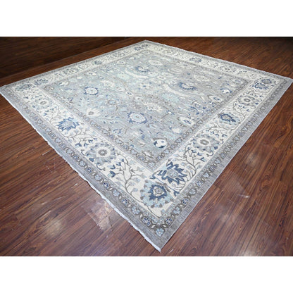 Oushak And Peshawar Wool Hand Knotted Rug Grey Ivory 11.9X12.1 -O088083