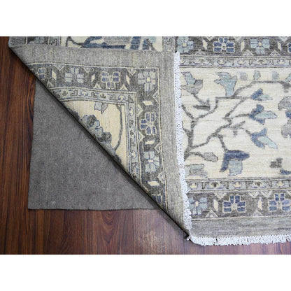 Oushak And Peshawar Wool Hand Knotted Rug Grey Ivory 11.9X12.1 -O088083