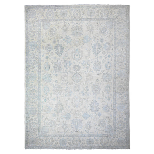 Oushak And Peshawar Wool Hand Knotted Rug Ivory White 10.2X14.1 -O088085