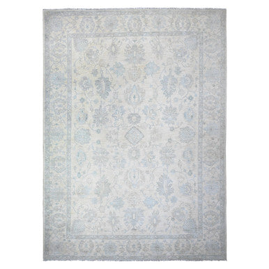 Oushak And Peshawar Wool Hand Knotted Rug Ivory White 10.2X14.1 -O088085