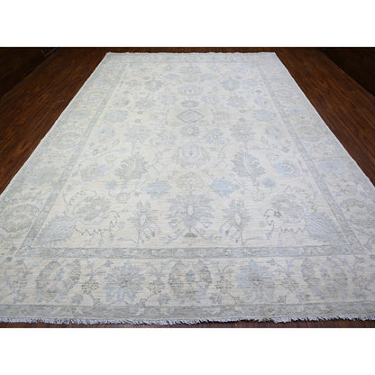 Oushak And Peshawar Wool Hand Knotted Rug Ivory White 10.2X14.1 -O088085