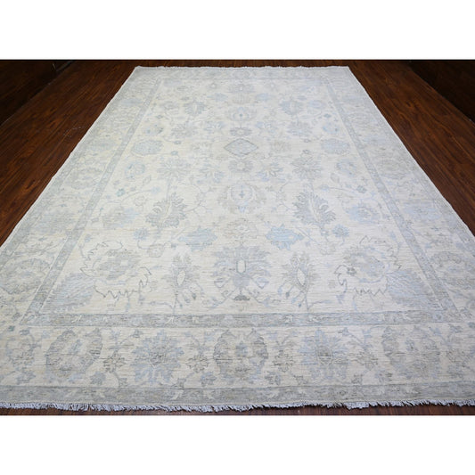 Oushak And Peshawar Wool Hand Knotted Rug Ivory White 10.2X14.1 -O088085