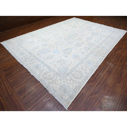 Oushak And Peshawar Wool Hand Knotted Rug Ivory White 10.2X14.1 -O088085